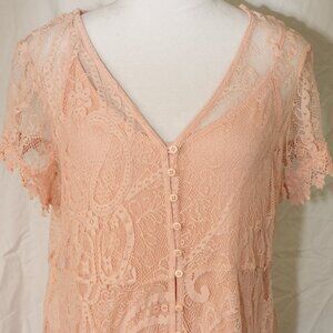 Hippie Cottagecore Sheer EUC Torrid Womens Size 1 Pink Lace Dress Evening Gown
